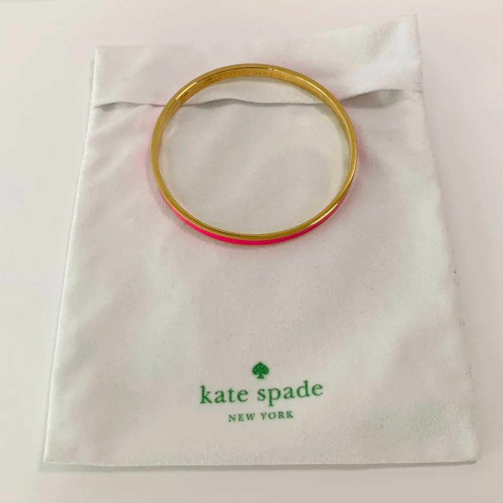 Kate Spade "Hot to Trot" Pink Gold Skinny‎ Bangle Bracelet Idiom - Picture 5 of 13